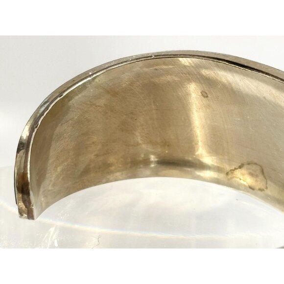 Abalone & Turquoise Hecho De Mexico Gold T Alpaca Silver Vintage Cuff Bracelet - Picture 6 of 16